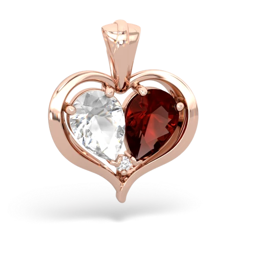 white topaz-garnet half heart whole pendant