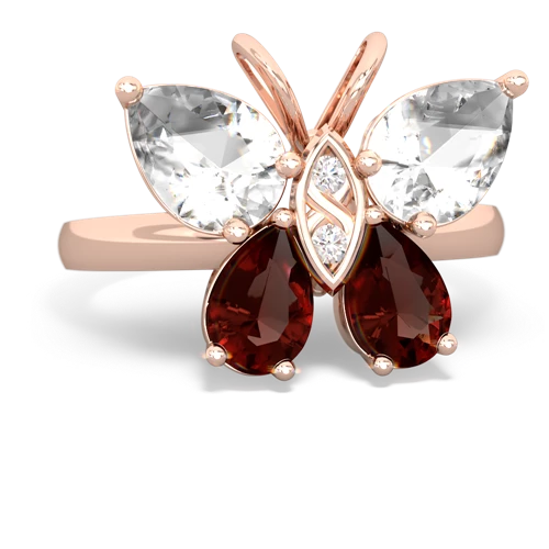 white topaz-garnet butterfly ring