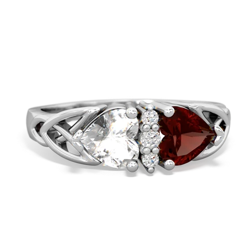 white topaz-garnet celtic ring