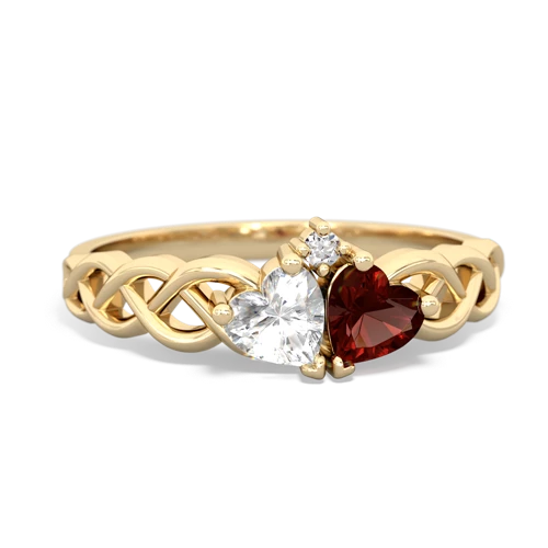 white topaz-garnet celtic braid ring