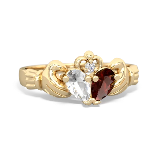 white topaz-garnet claddagh ring