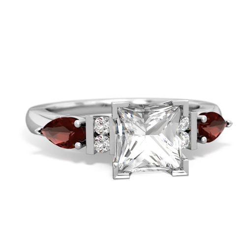 white topaz-garnet engagement ring