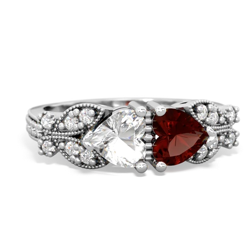 white topaz-garnet keepsake butterfly ring