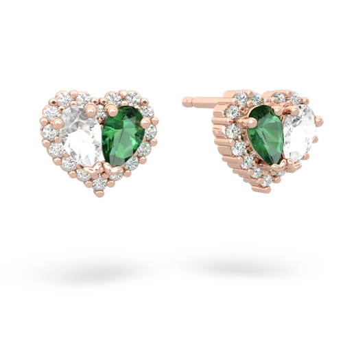 white topaz-lab emerald halo-heart earrings