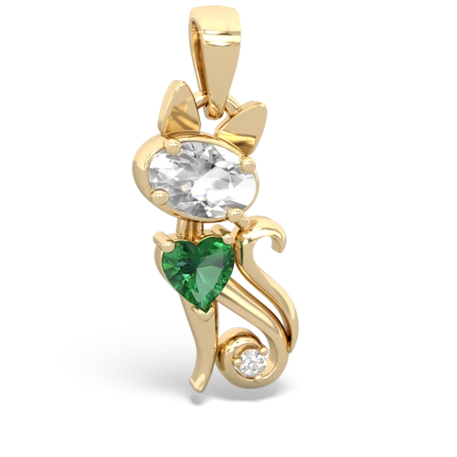 white topaz-lab emerald kitten pendant