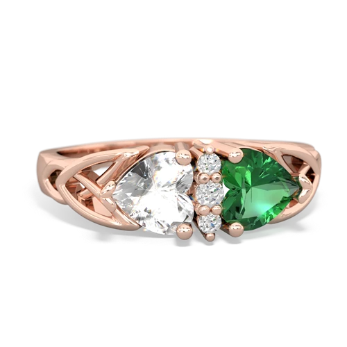 white topaz-lab emerald celtic ring