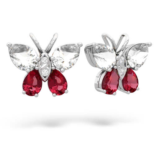 white topaz-lab ruby butterfly earrings