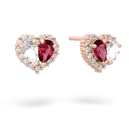 white topaz-lab ruby halo-heart earrings