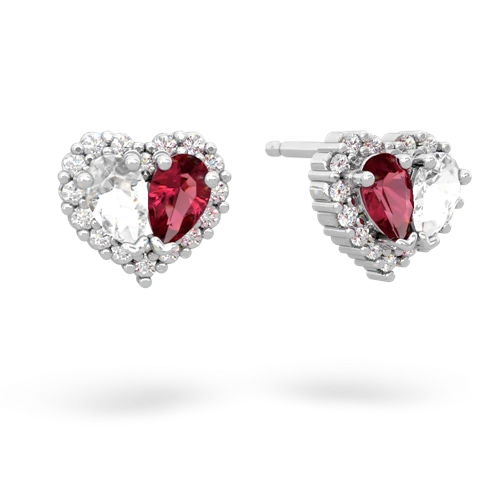 white topaz-lab ruby halo-heart earrings