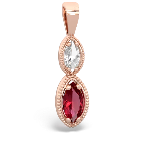 white topaz-lab ruby antique milgrain pendant