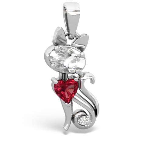 white topaz-lab ruby kitten pendant