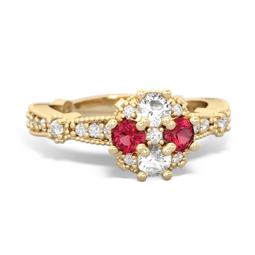 white topaz-lab ruby art deco engagement ring