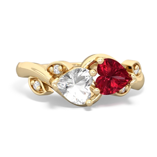 white topaz-lab ruby floral keepsake ring