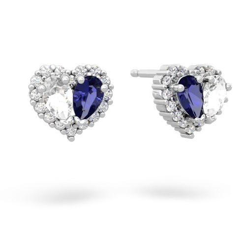 white topaz-lab sapphire halo-heart earrings