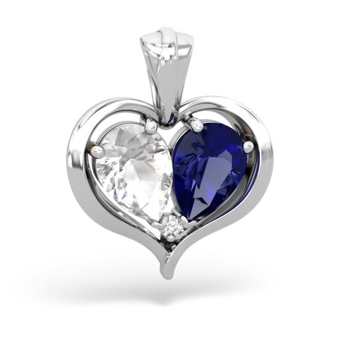 white topaz-lab sapphire half heart whole pendant