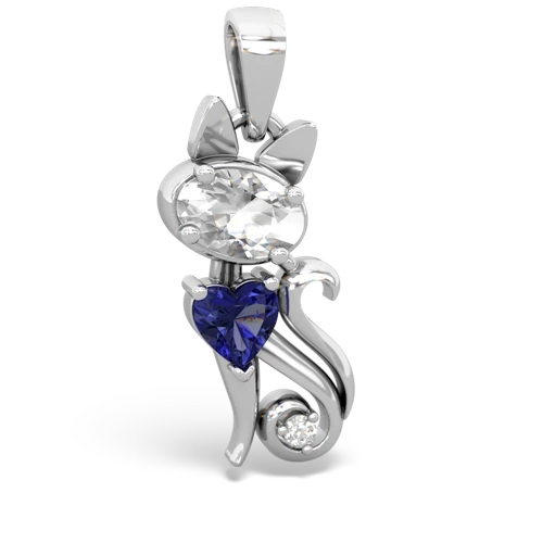 white topaz-lab sapphire kitten pendant