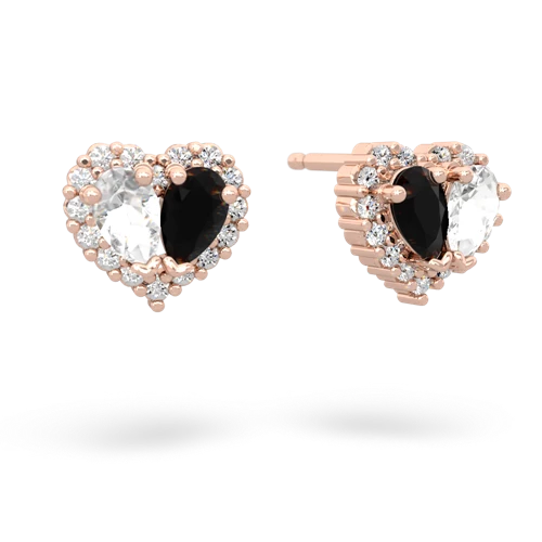 white topaz-onyx halo-heart earrings