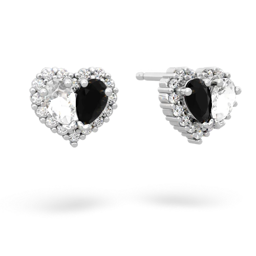 white topaz-onyx halo-heart earrings