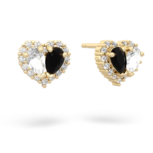 white topaz-onyx halo-heart earrings