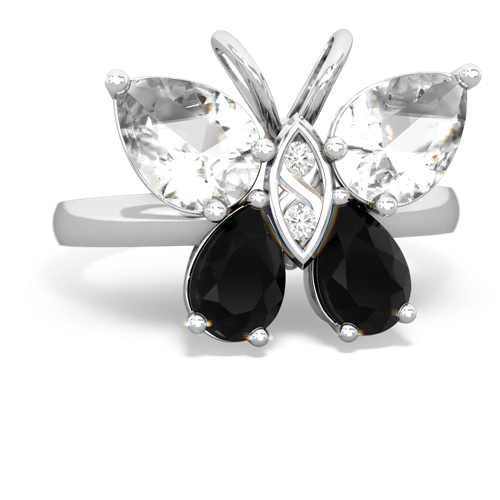 white topaz-onyx butterfly ring