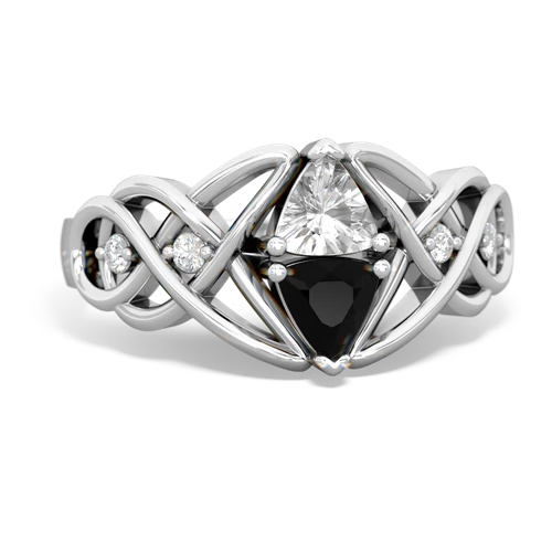 white topaz-onyx celtic knot ring