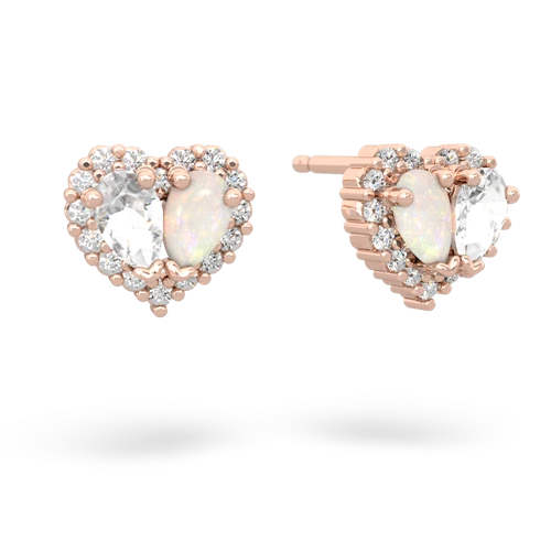 white topaz-opal halo-heart earrings