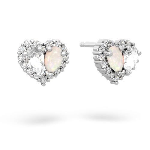 white topaz-opal halo-heart earrings