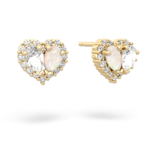 white topaz-opal halo-heart earrings