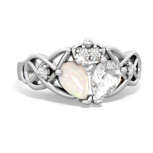 white topaz-opal claddagh ring