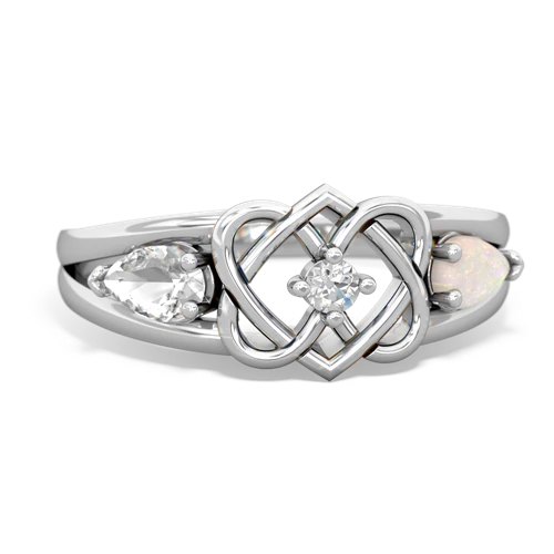 white topaz-opal double heart ring