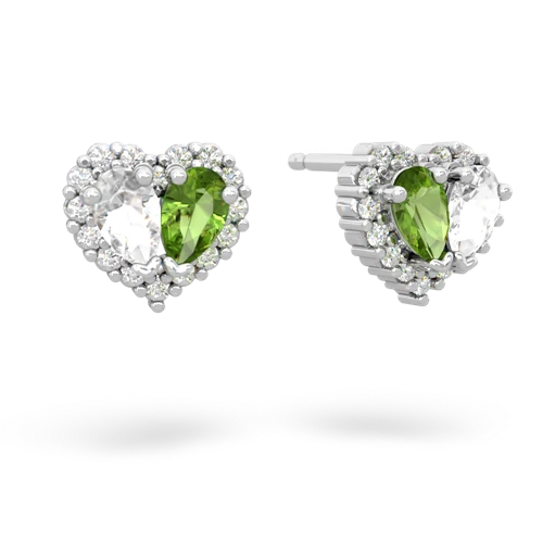 white topaz-peridot halo-heart earrings