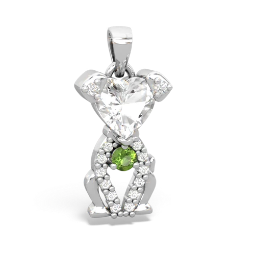 white topaz-peridot birthstone puppy pendant