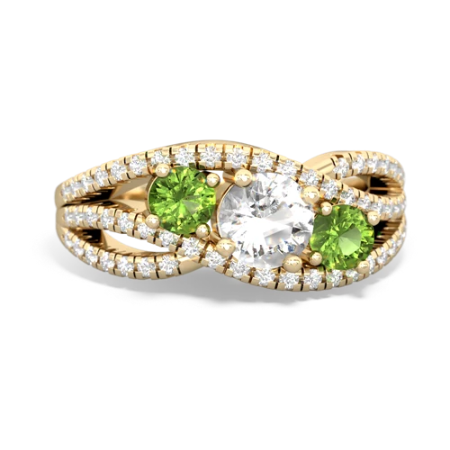 white topaz-peridot three stone pave ring