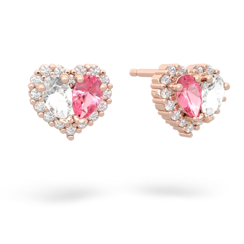 white topaz-pink sapphire halo-heart earrings