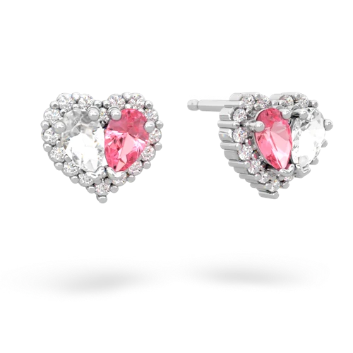 white topaz-pink sapphire halo-heart earrings