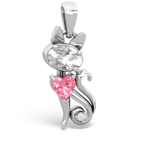 white topaz-pink sapphire kitten pendant