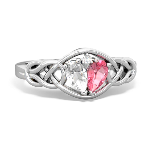 white topaz-pink sapphire celtic knot ring