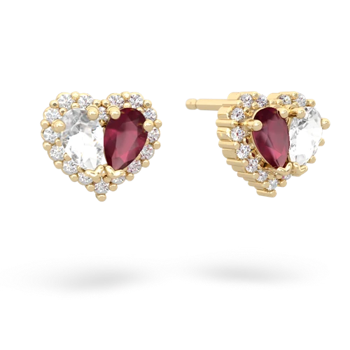white topaz-ruby halo-heart earrings