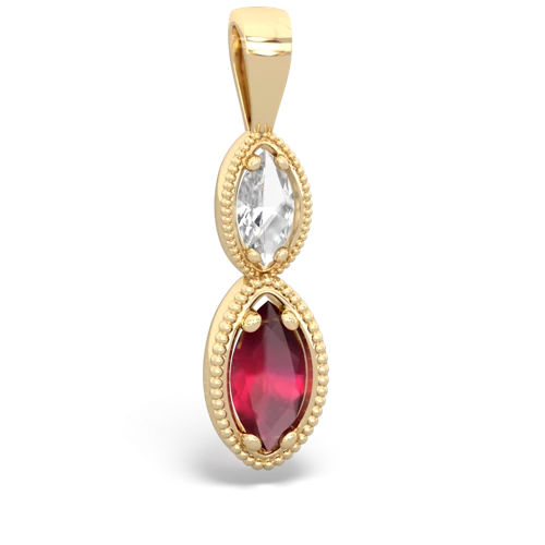 white topaz-ruby antique milgrain pendant