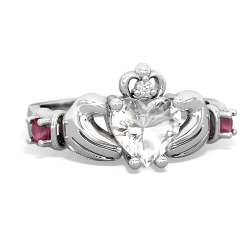 white topaz-ruby claddagh ring