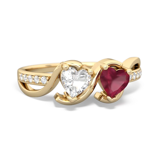 white topaz-ruby double heart ring