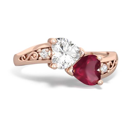 white topaz-ruby filligree ring