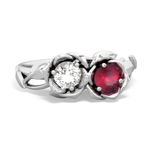 white topaz-ruby roses ring