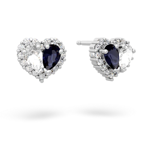 white topaz-sapphire halo-heart earrings