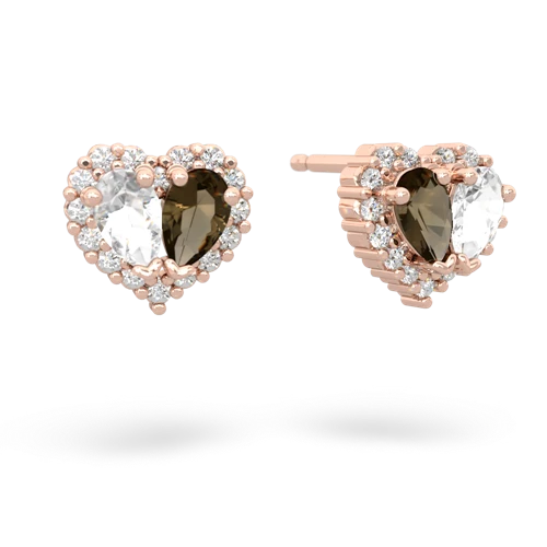 white topaz-smoky quartz halo-heart earrings