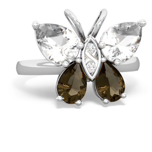 white topaz-smoky quartz butterfly ring