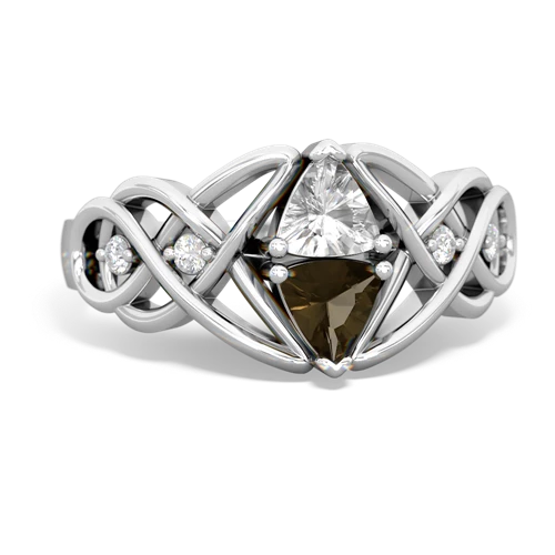 white topaz-smoky quartz celtic knot ring