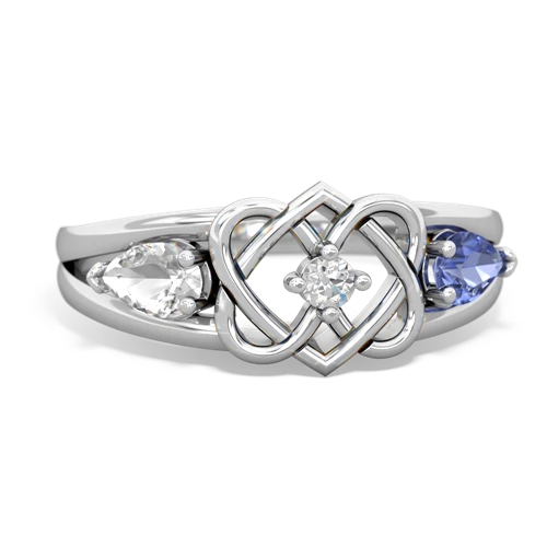 white topaz-tanzanite double heart ring