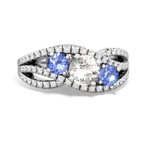 white topaz-tanzanite three stone pave ring