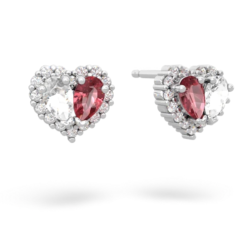 white topaz-tourmaline halo-heart earrings